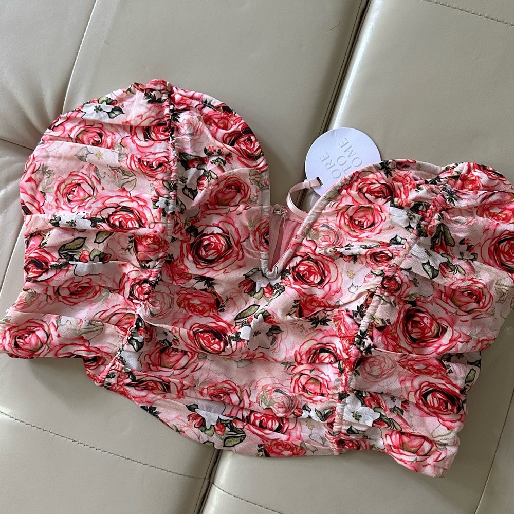 REVOLVE Pink Floral Crop Top